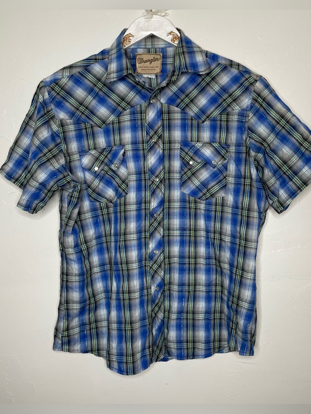 WRANGLER WESTERN PEARL SNAP FASHION SHORT SLEEVE SHIRT SZ L